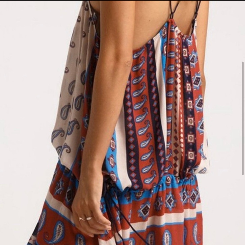 Suboo Paisley Print Red White Blue Boho Hippie Mini Tank Dress, Tunic, Coverup